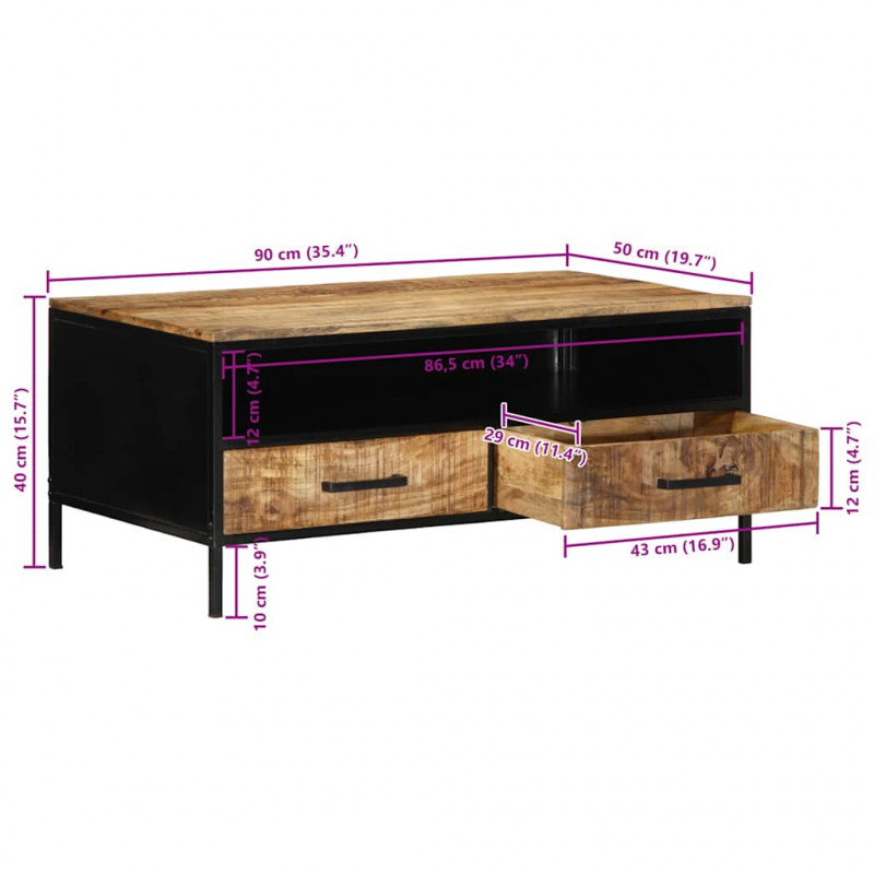Stolik kawowy Brązowy 90 x 50 x 40 cm Lite drewno mango i metal
