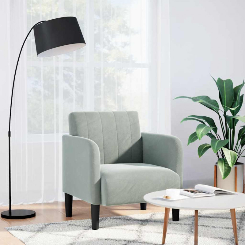 Sofa Fotel z Podłokietnikami Jasnoszary 54 cm Aksamit