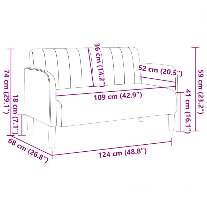 Sofa dwuosobowa żółta 109 cm aksamitna