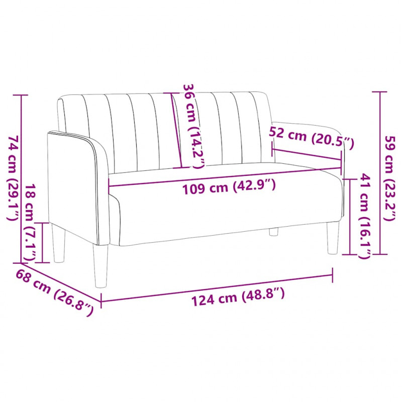 Sofa dwuosobowa kremowa 109 cm aksamitna