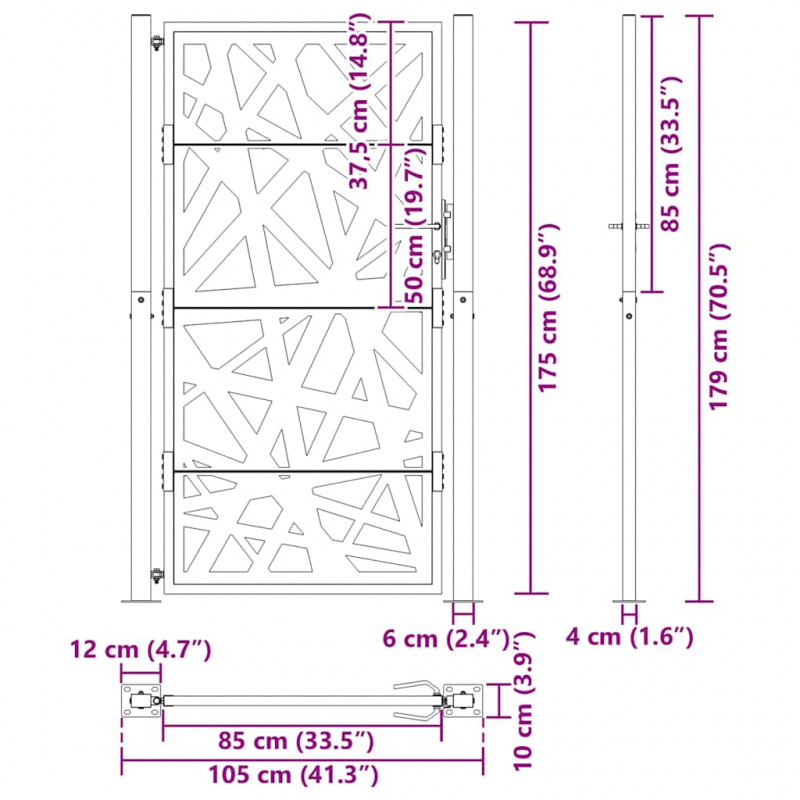Brama ogrodowa 100x175 cm Stal nierdzewna Lekka konstrukcja