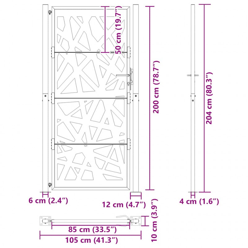 Brama ogrodowa 100x200 cm Stal nierdzewna Lekka konstrukcja