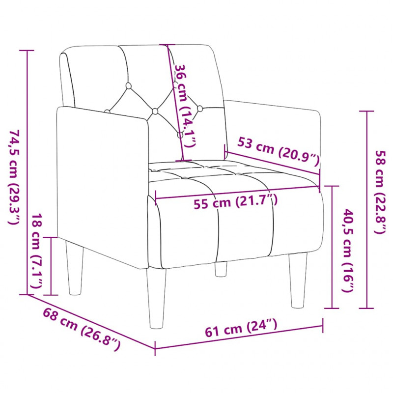 Sofa Fotel z Podłokietnikami Ciemnoszary 55 cm Aksamit