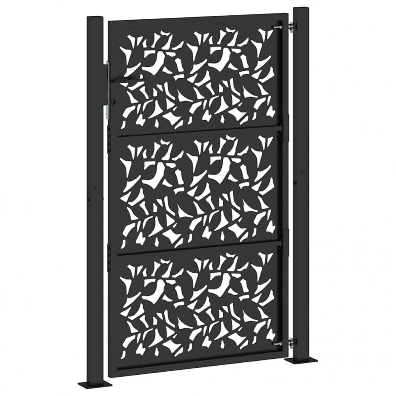 Brama ogrodowa czarna 100x150 cm stalowy wzór liścia