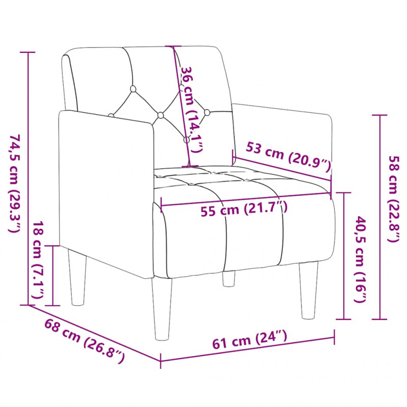 Sofa Fotel z Podłokietnikami Brązowy 55 cm Aksamit