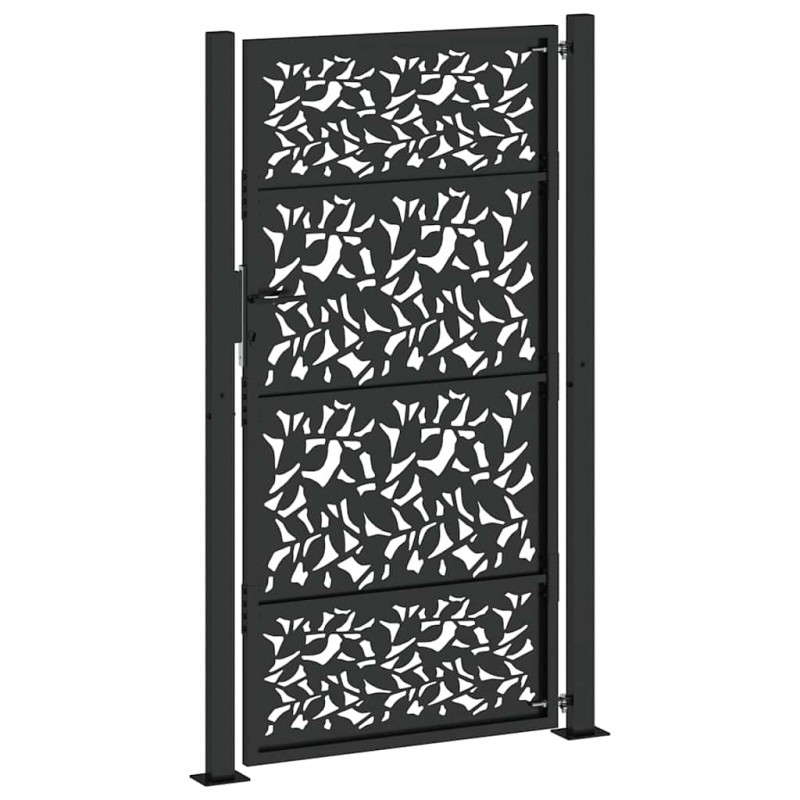 Brama ogrodowa czarna 100x175 cm stalowy wzór liścia