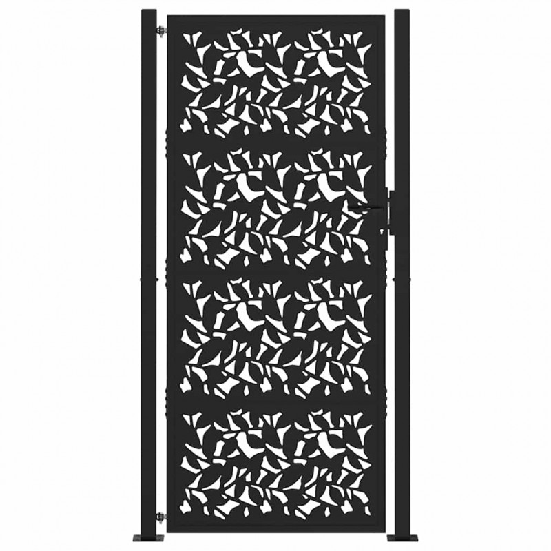 Brama ogrodowa czarna 100x200 cm stalowy wzór liścia