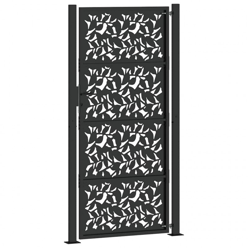 Brama ogrodowa czarna 100x200 cm stalowy wzór liścia