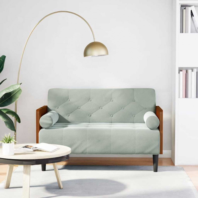 Sofa dwuosobowa z poduszkami wałkowymi Jasnoszara 110 cm