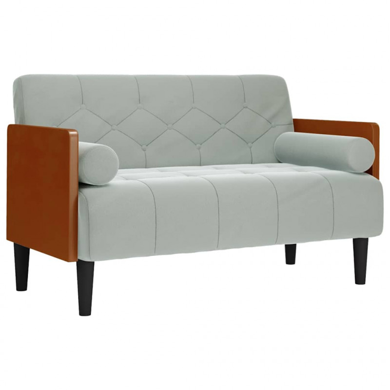 Sofa dwuosobowa z poduszkami wałkowymi Jasnoszara 110 cm