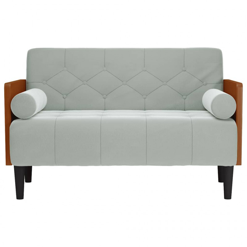 Sofa dwuosobowa z poduszkami wałkowymi Jasnoszara 110 cm