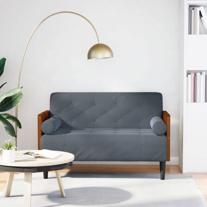 Sofa dwuosobowa z poduszkami wałkowymi Ciemnoszara 110 cm
