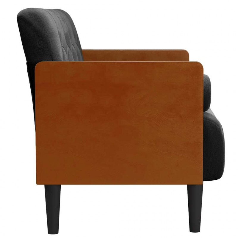 Sofa dwuosobowa z poduszkami wałkowymi Czarna 110 cm Aksamit