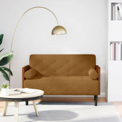 Sofa dwuosobowa z poduszkami wałkowymi Brązowa 110 cm Aksamit