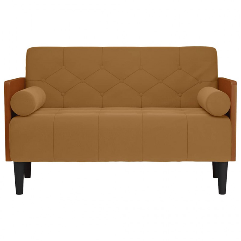 Sofa dwuosobowa z poduszkami wałkowymi Brązowa 110 cm Aksamit