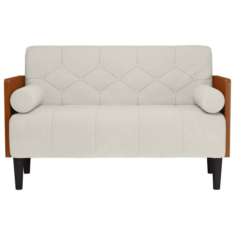 Sofa dwuosobowa z poduszkami w kolorze kremowym 110 cm