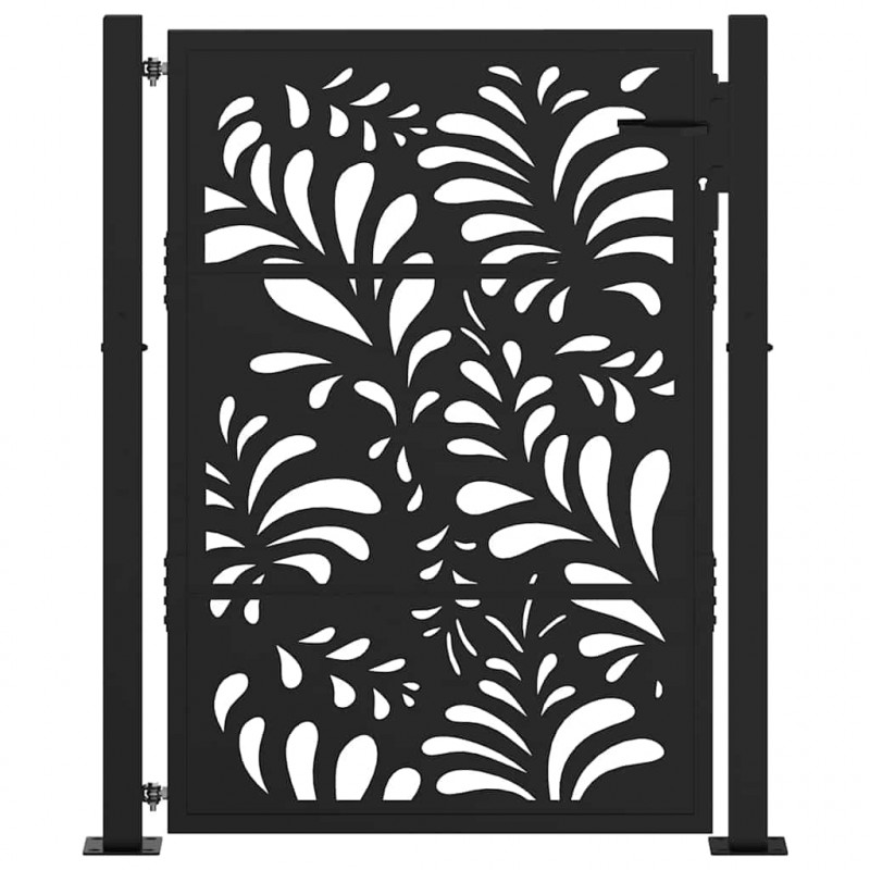 Brama ogrodowa czarna 100x125 cm stalowa wzór fali