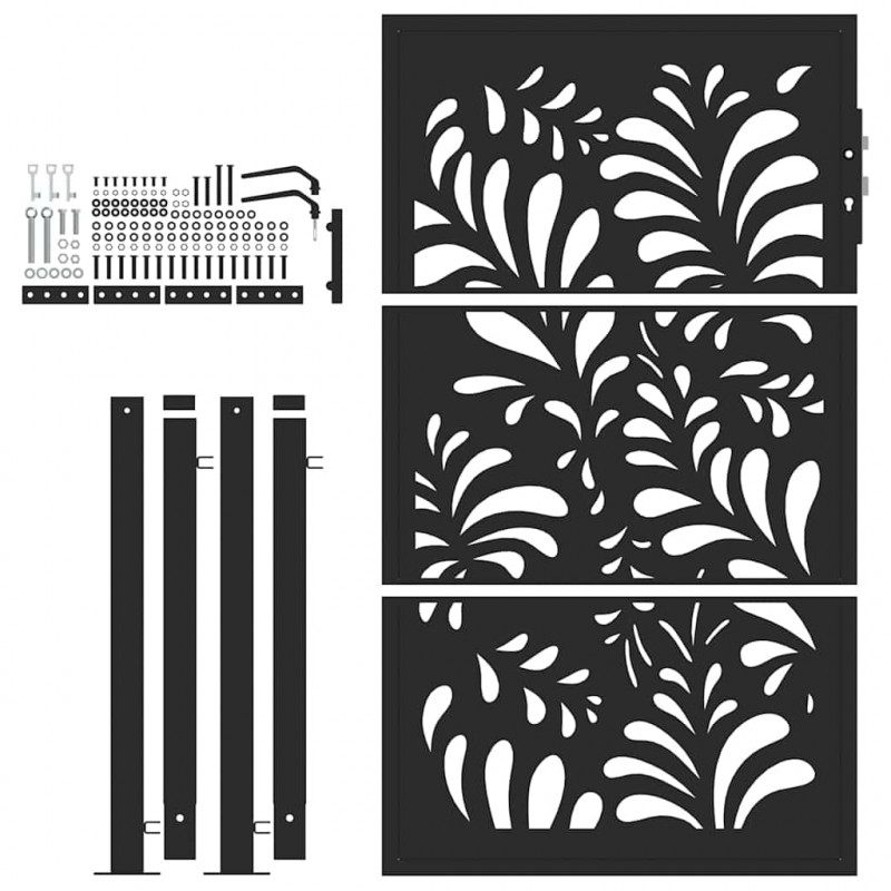 Brama ogrodowa czarna 100x150 cm stalowa wzór fali