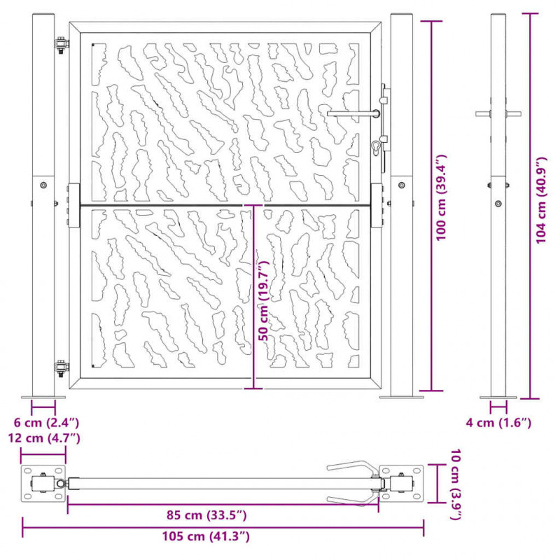 Brama ogrodowa 100x100 cm Stal nierdzewna Wzór śladu