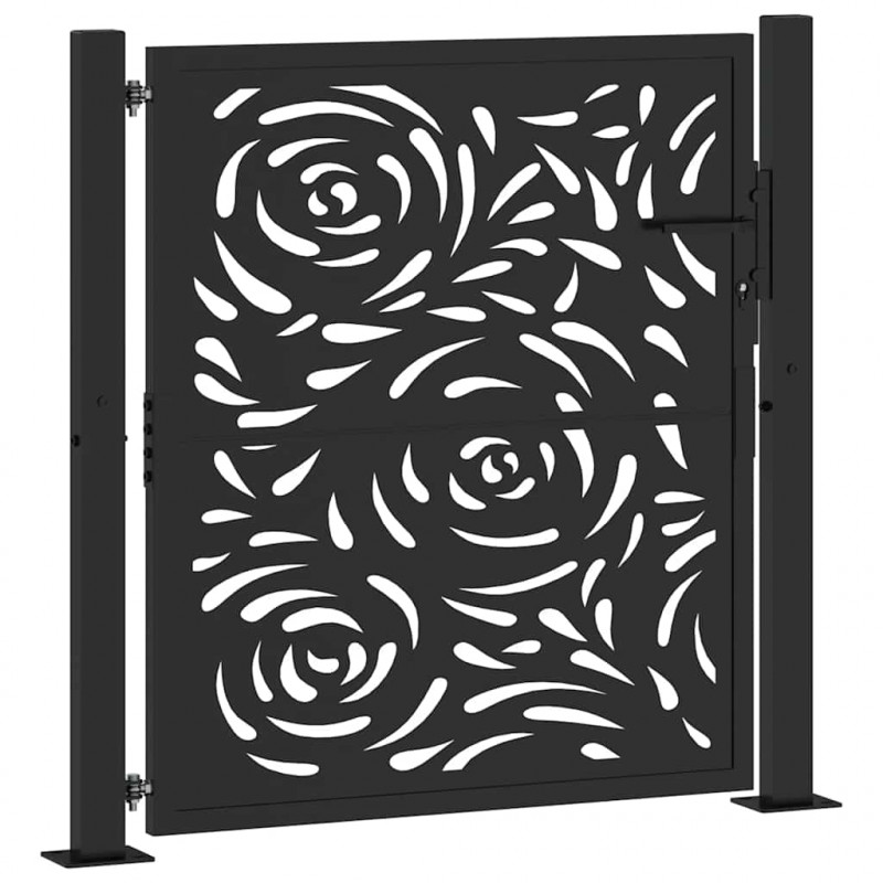 Brama ogrodowa czarna 100x100 cm Stalowy wzór płomienia