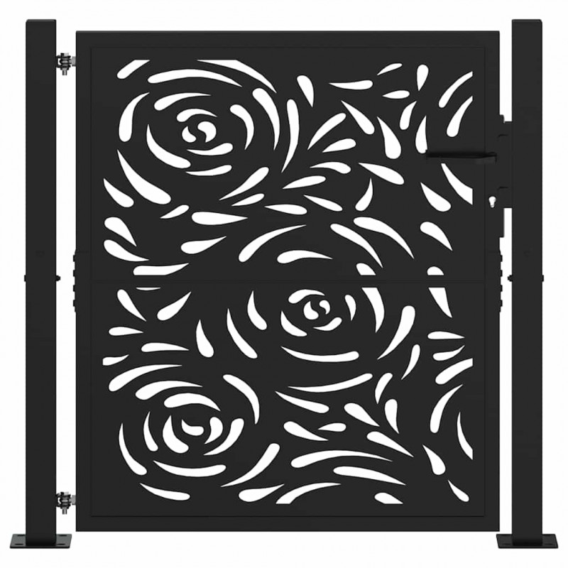 Brama ogrodowa czarna 100x100 cm Stalowy wzór płomienia