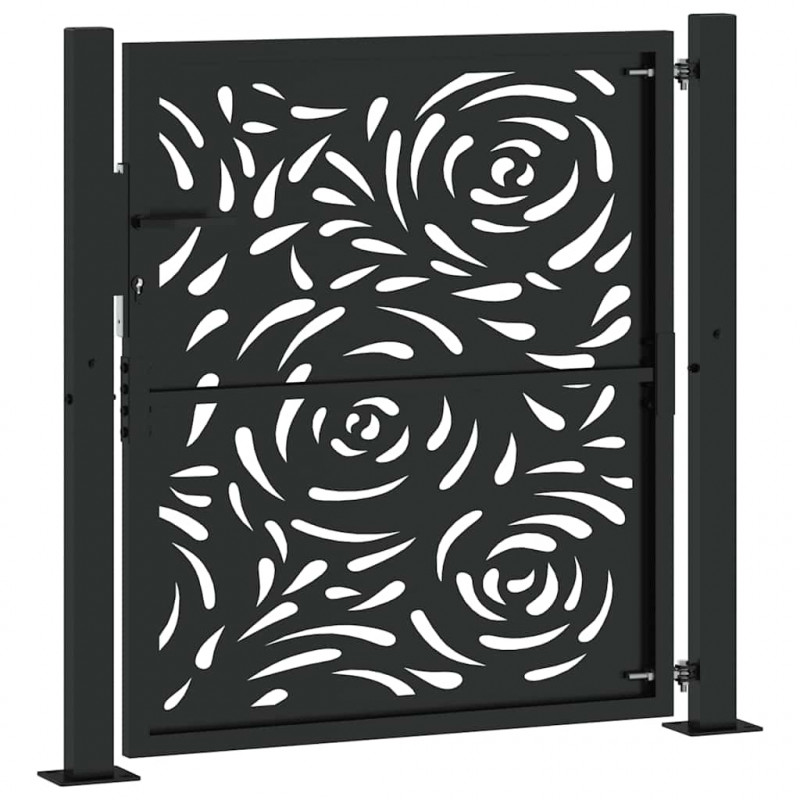 Brama ogrodowa czarna 100x100 cm Stalowy wzór płomienia