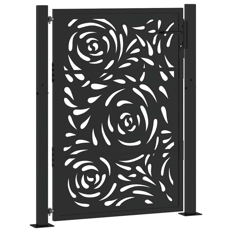 Brama ogrodowa czarna 100x125 cm Stalowy wzór płomienia