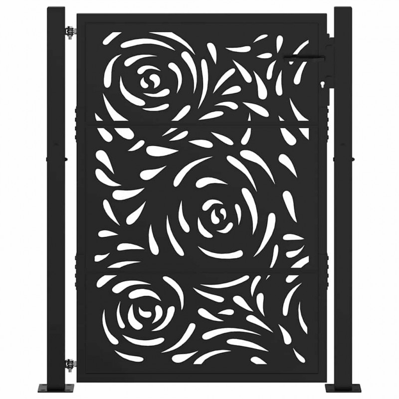 Brama ogrodowa czarna 100x125 cm Stalowy wzór płomienia
