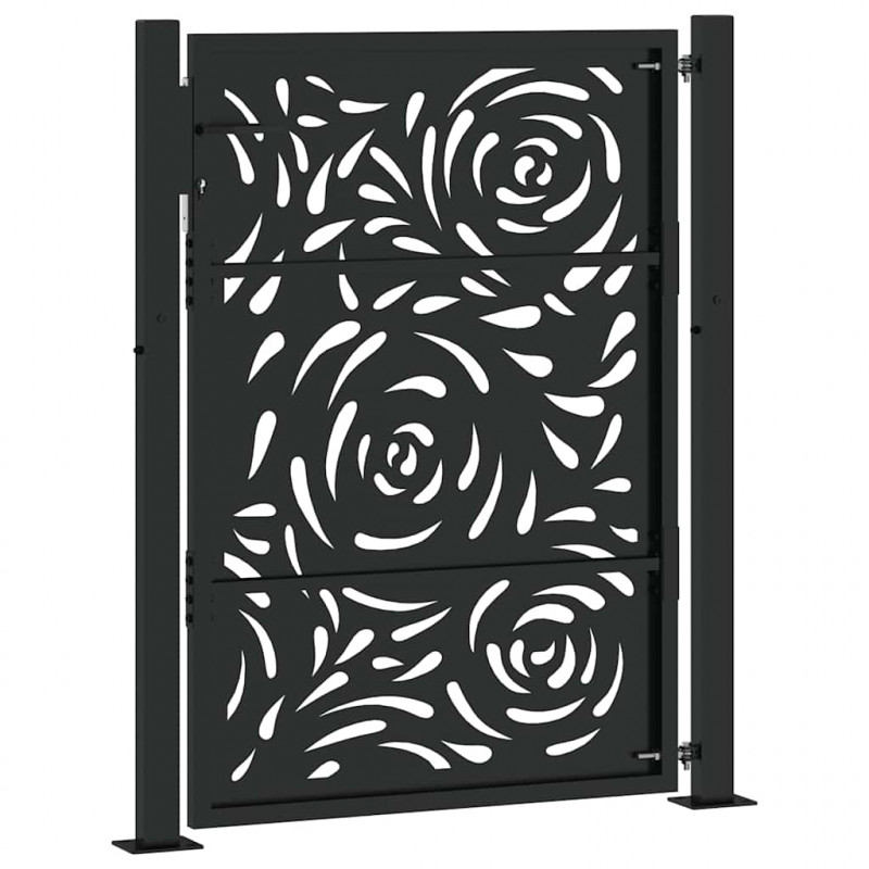 Brama ogrodowa czarna 100x125 cm Stalowy wzór płomienia