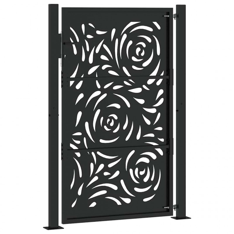 Brama ogrodowa czarna 100x150 cm Stalowy wzór płomienia
