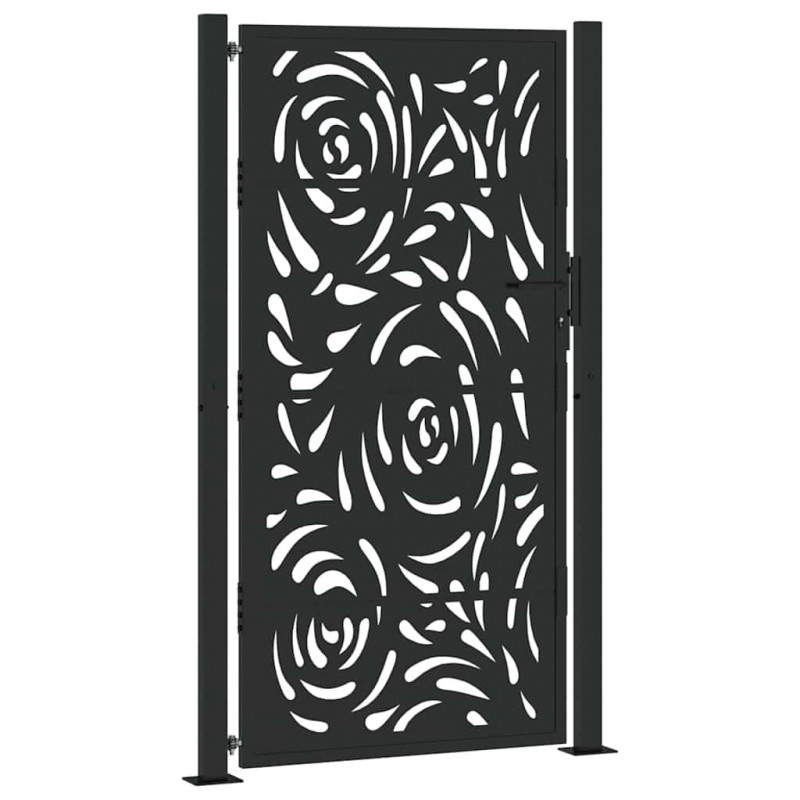 Brama ogrodowa czarna 100x175 cm Stalowy wzór płomienia