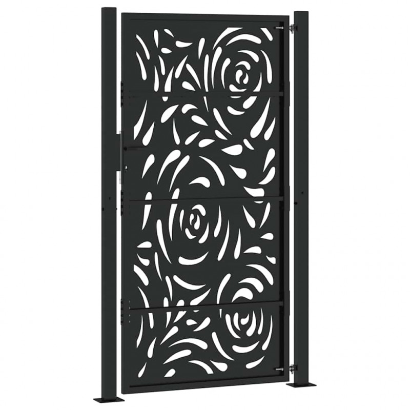 Brama ogrodowa czarna 100x175 cm Stalowy wzór płomienia