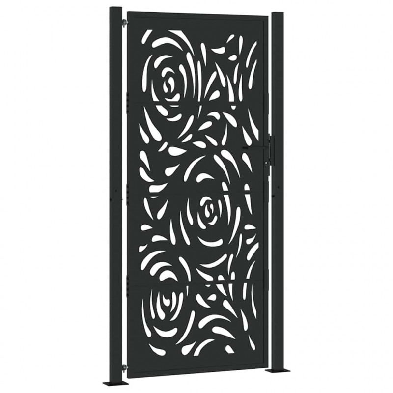 Brama ogrodowa czarna 100x200 cm Stalowy wzór płomienia