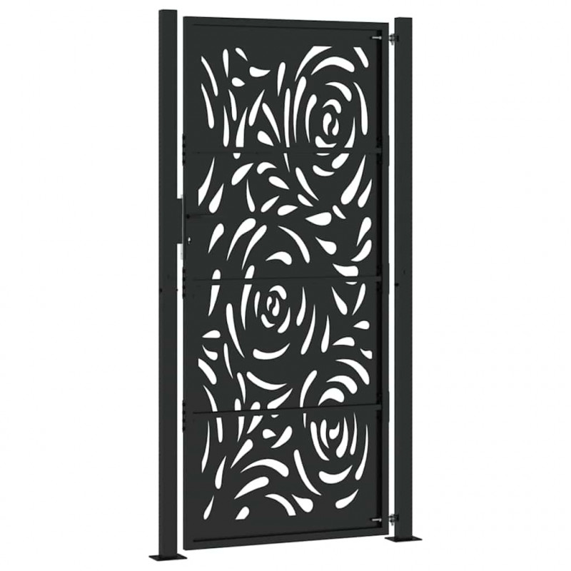 Brama ogrodowa czarna 100x200 cm Stalowy wzór płomienia
