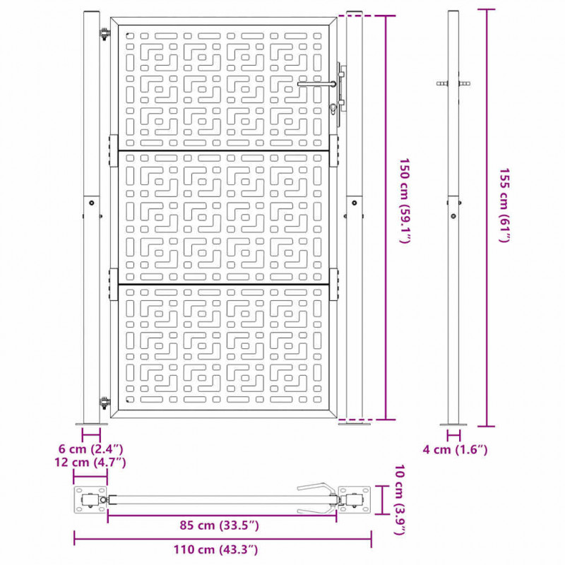 Brama ogrodowa czarna 100x150 cm stalowy wzór krzyża