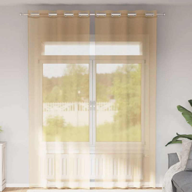 Zasłony woalowe z przelotkami 2 szt. Piaskowe