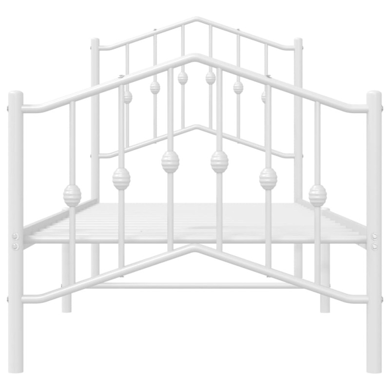 Metalowa rama łóżka z wezgłowiem i zanóżkiem, biała, 75x190 cm