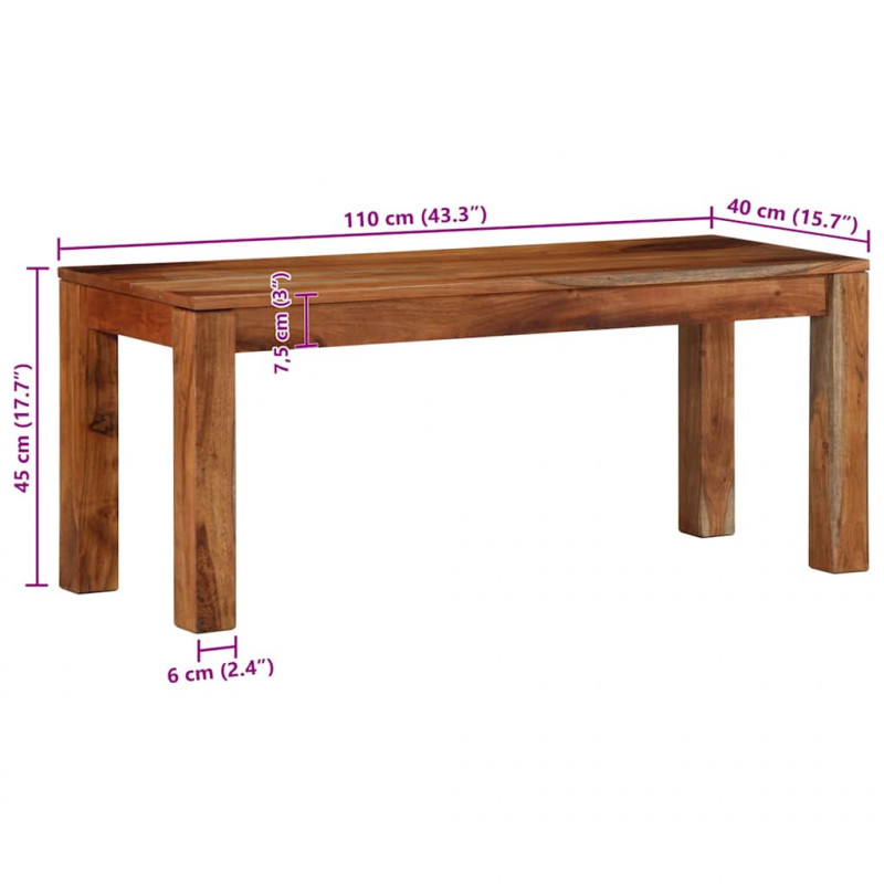 Ławka, 110 cm, lite drewno akacjowe