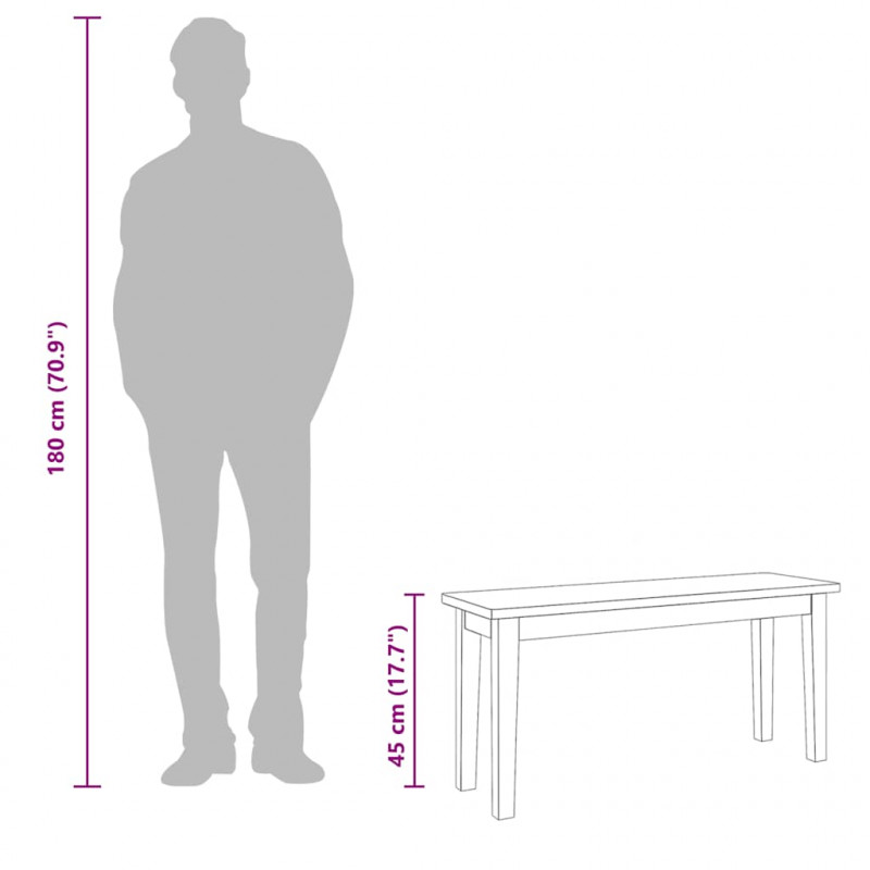 Ławka 90 cm Drewno lite Guma