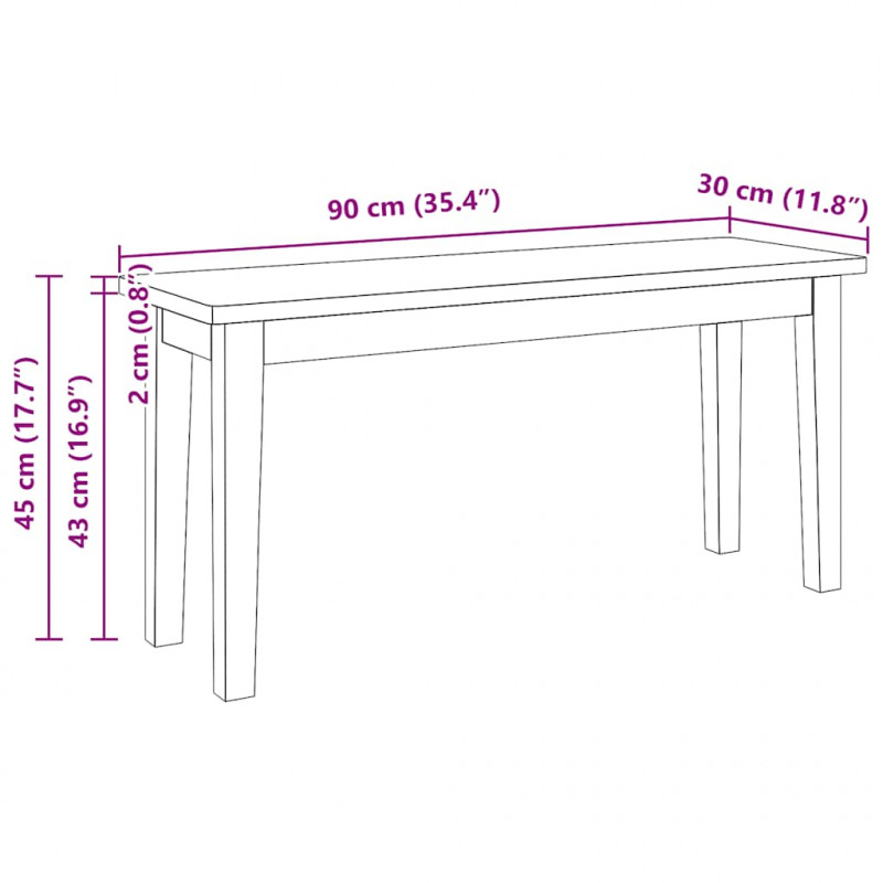 Ławka 90 cm Drewno lite Guma