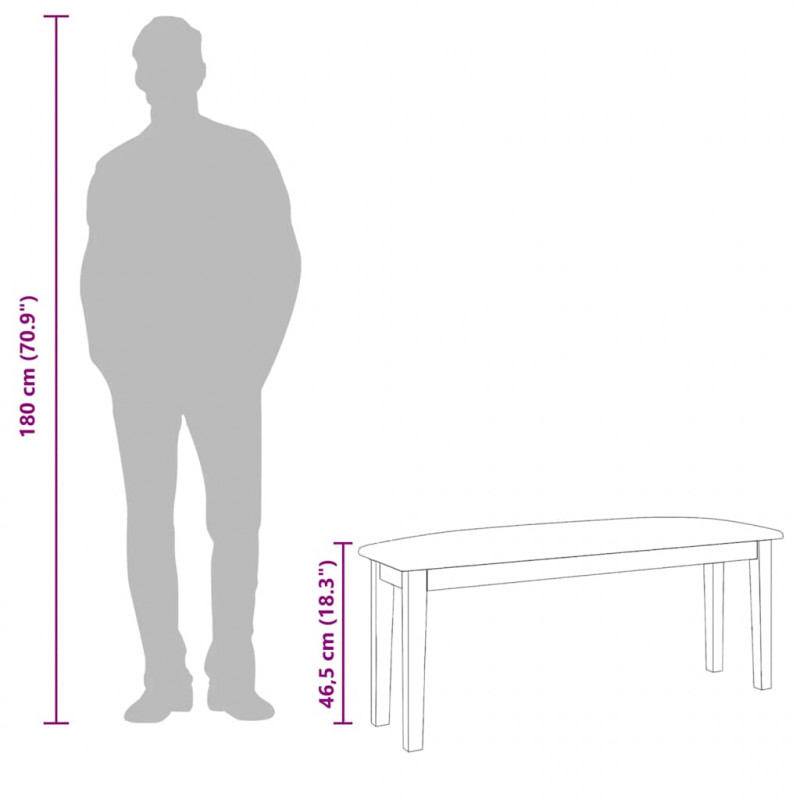 Ławka 110 cm Brązowa lite drewno guma
