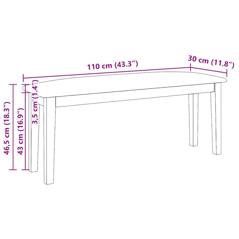 Ławka 110 cm Drewno lite Guma