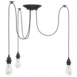 Lampa wisząca z 3 uchwytami na żarówki E27 Czarny metal