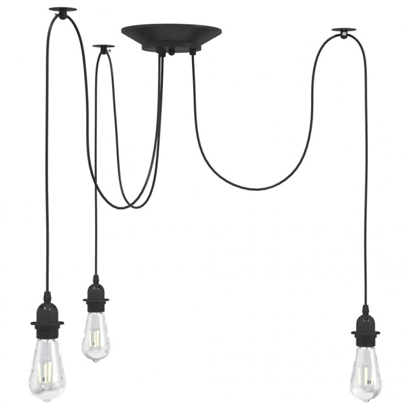 Lampa wisząca z 3 uchwytami na żarówki E27 Czarny metal