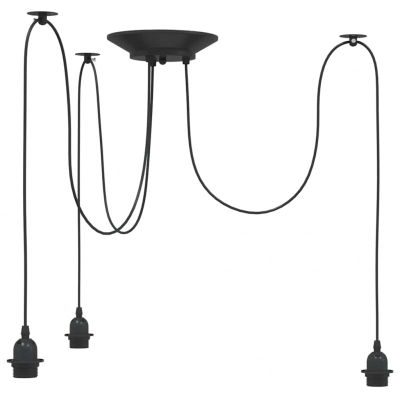Lampa wisząca z 3 uchwytami na żarówki E27 Czarny metal