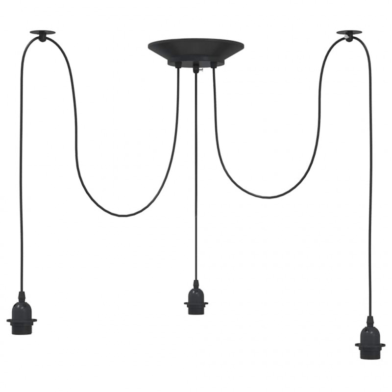 Lampa wisząca z 3 uchwytami na żarówki E27 Czarny metal