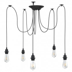 Lampa wisząca z 5 uchwytami na żarówki E27 Czarny metal
