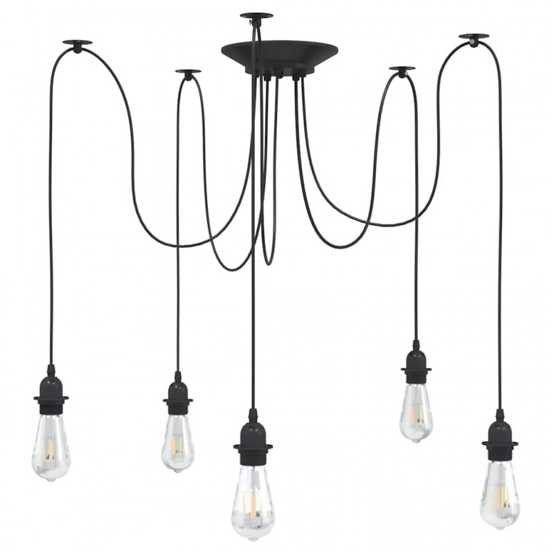 Lampa wisząca z 5 uchwytami na żarówki E27 Czarny metal