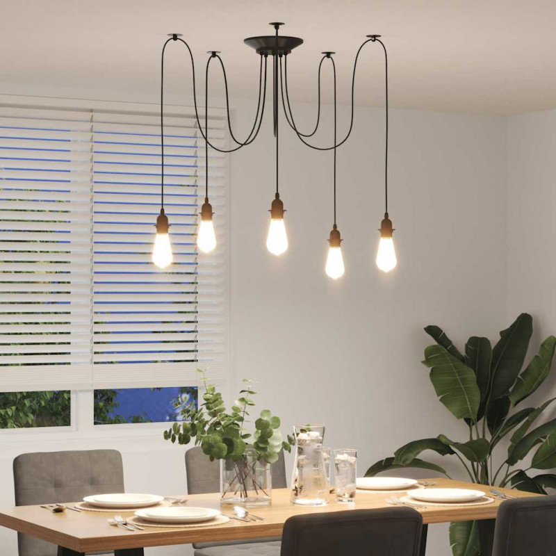 Lampa wisząca z 5 uchwytami na żarówki E27 Czarny metal