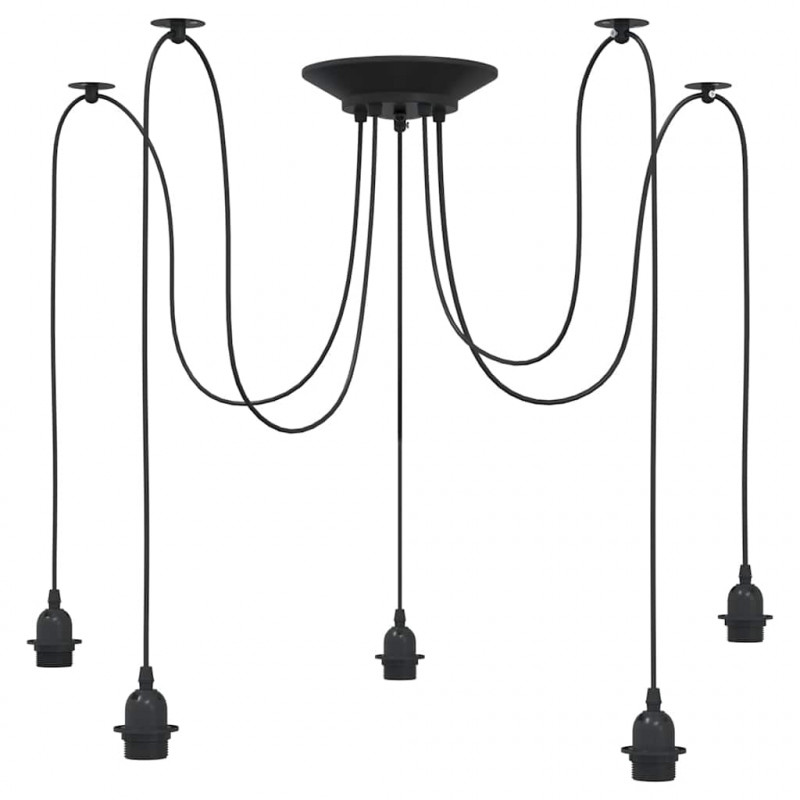 Lampa wisząca z 5 uchwytami na żarówki E27 Czarny metal